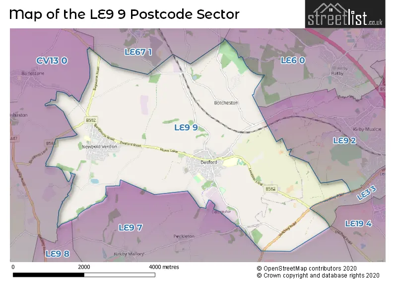 Map of the LE9 9 and surrounding postcode sector
