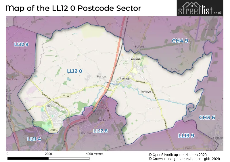 Map of the LL12 0 and surrounding postcode sector