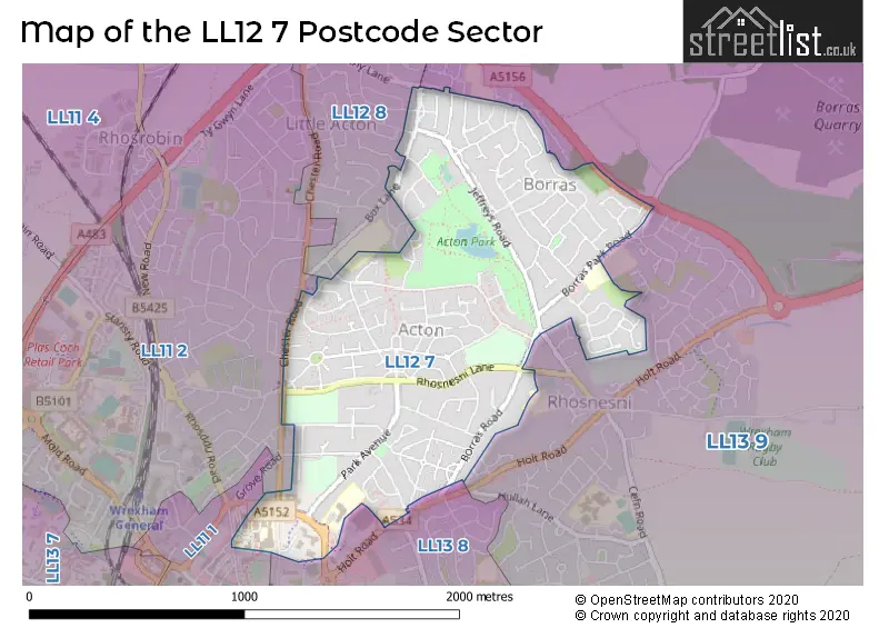 Map of the LL12 7 and surrounding postcode sector