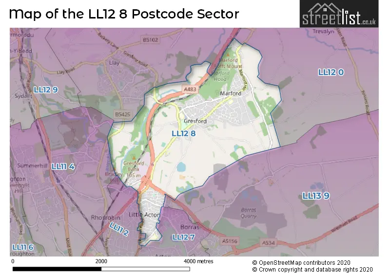 Map of the LL12 8 and surrounding postcode sector