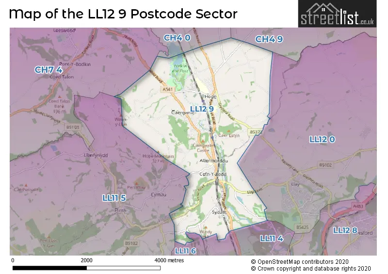 Map of the LL12 9 and surrounding postcode sector