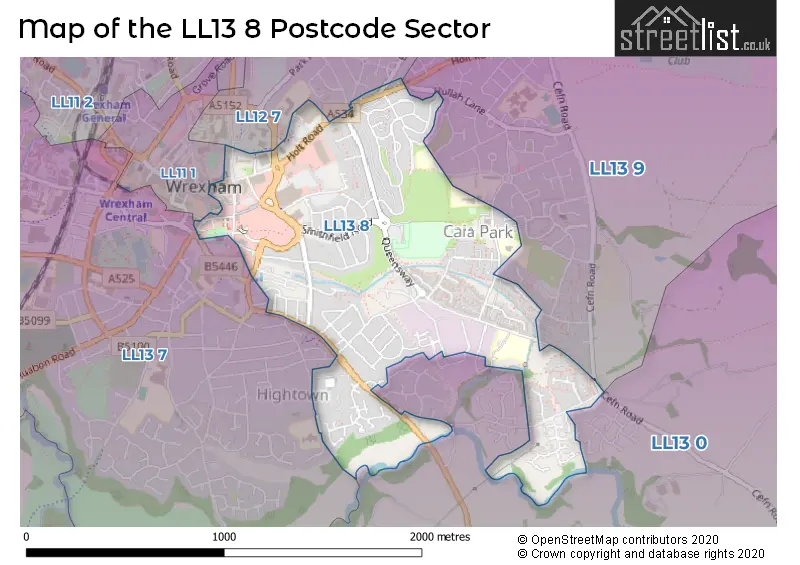 Map of the LL13 8 and surrounding postcode sector