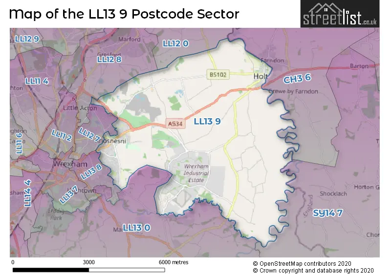 Map of the LL13 9 and surrounding postcode sector