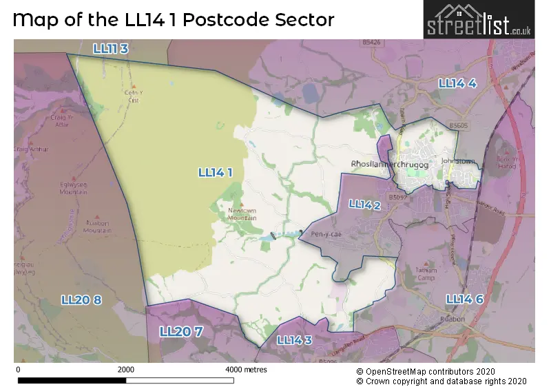 Map of the LL14 1 and surrounding postcode sector