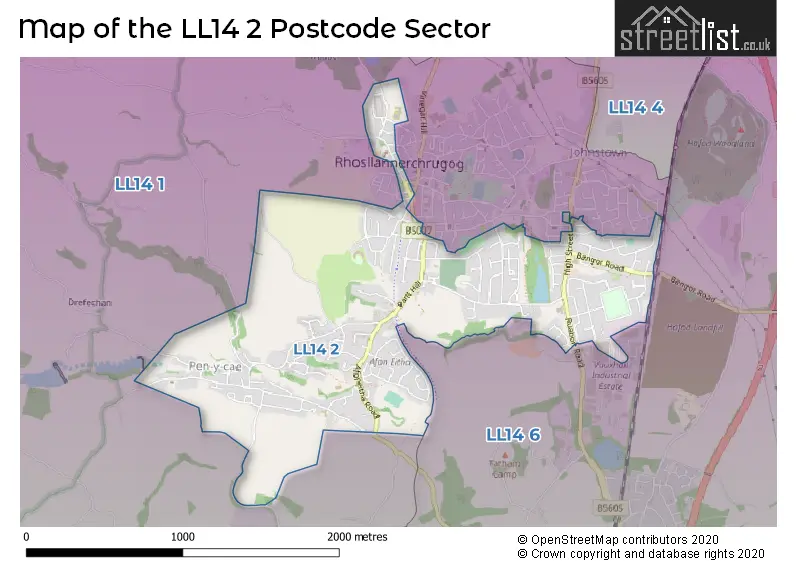 Map of the LL14 2 and surrounding postcode sector