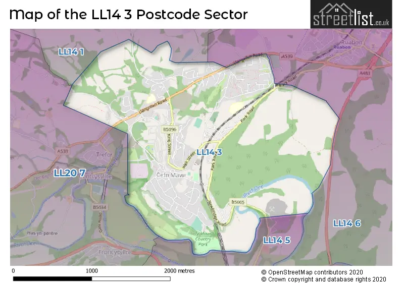 Map of the LL14 3 and surrounding postcode sector