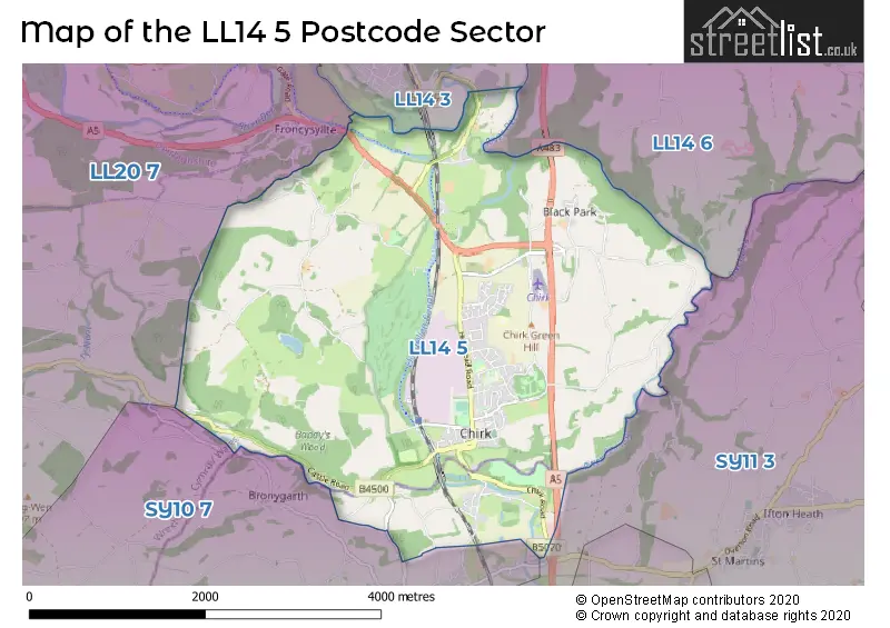Map of the LL14 5 and surrounding postcode sector