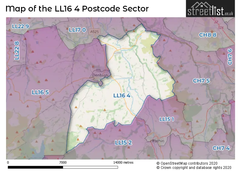 Map of the LL16 4 and surrounding postcode sector
