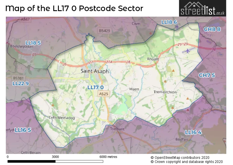 Map of the LL17 0 and surrounding postcode sector