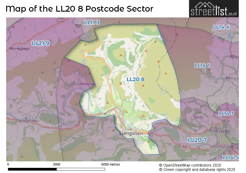Map of the LL20 8 and surrounding postcode sector