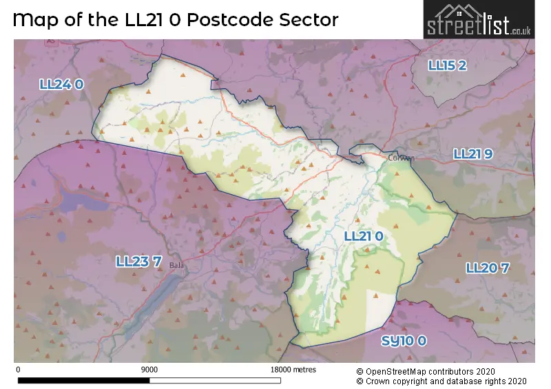 Map of the LL21 0 and surrounding postcode sector