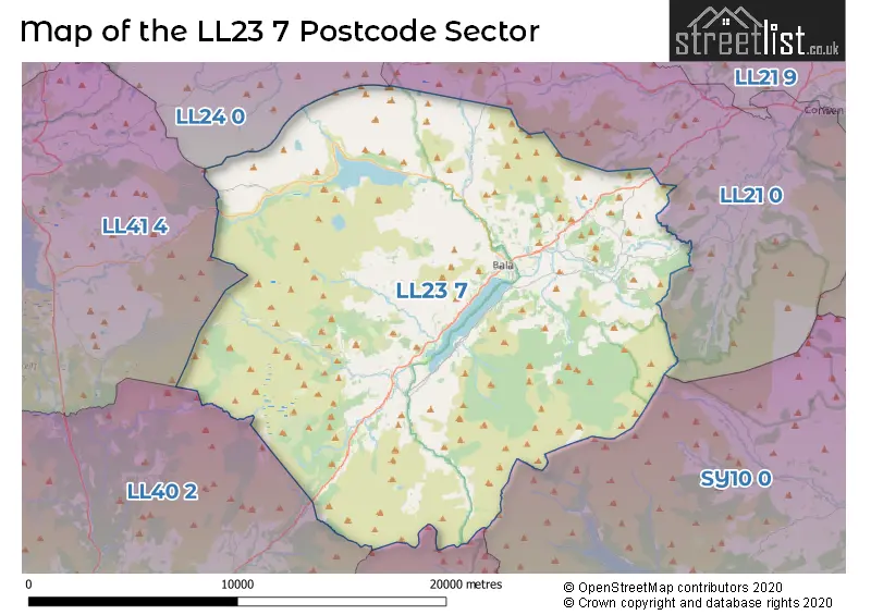 Map of the LL23 7 and surrounding postcode sector