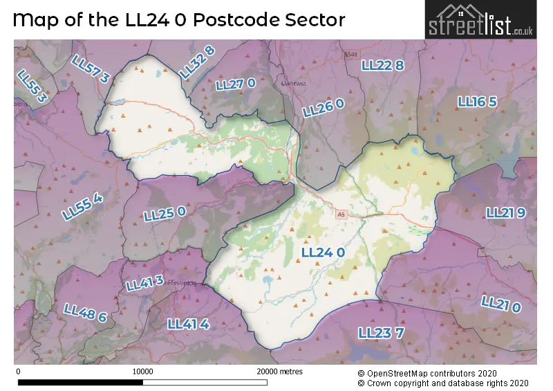 Map of the LL24 0 and surrounding postcode sector