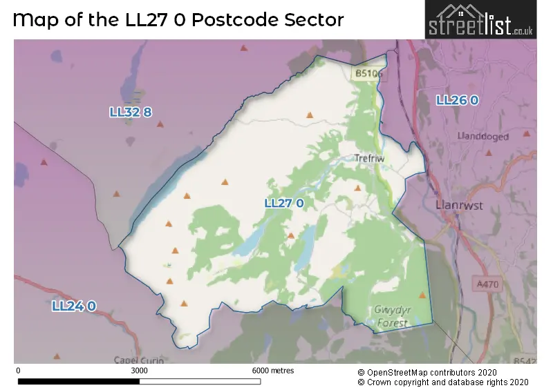 Map of the LL27 0 and surrounding postcode sector