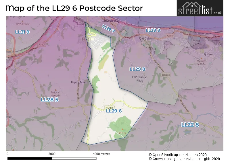 Map of the LL29 6 and surrounding postcode sector