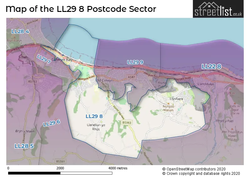 Map of the LL29 8 and surrounding postcode sector