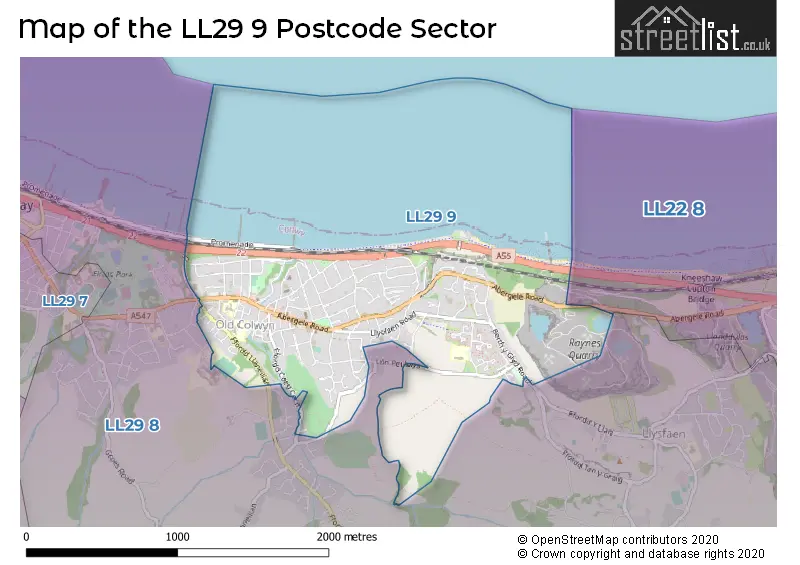 Map of the LL29 9 and surrounding postcode sector