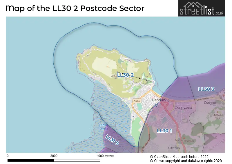 Map of the LL30 2 and surrounding postcode sector