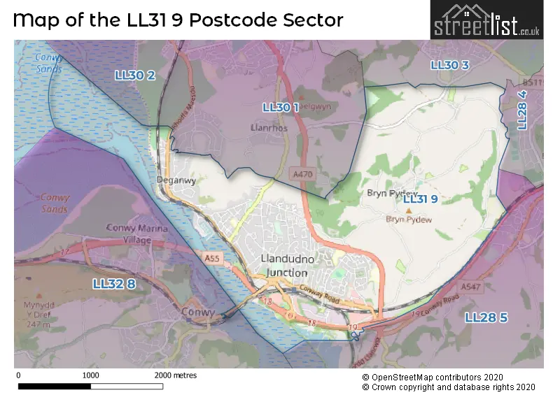 Map of the LL31 9 and surrounding postcode sector