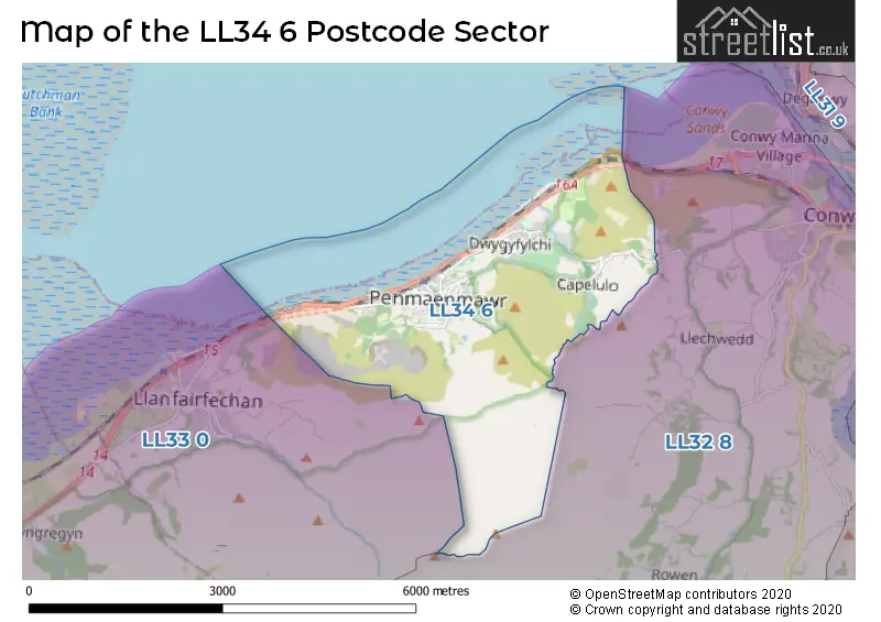 Map of the LL34 6 and surrounding postcode sector