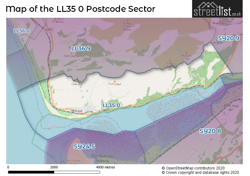 Map of the LL35 0 and surrounding postcode sector