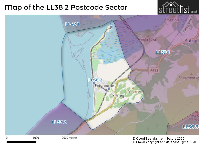 Map of the LL38 2 and surrounding postcode sector