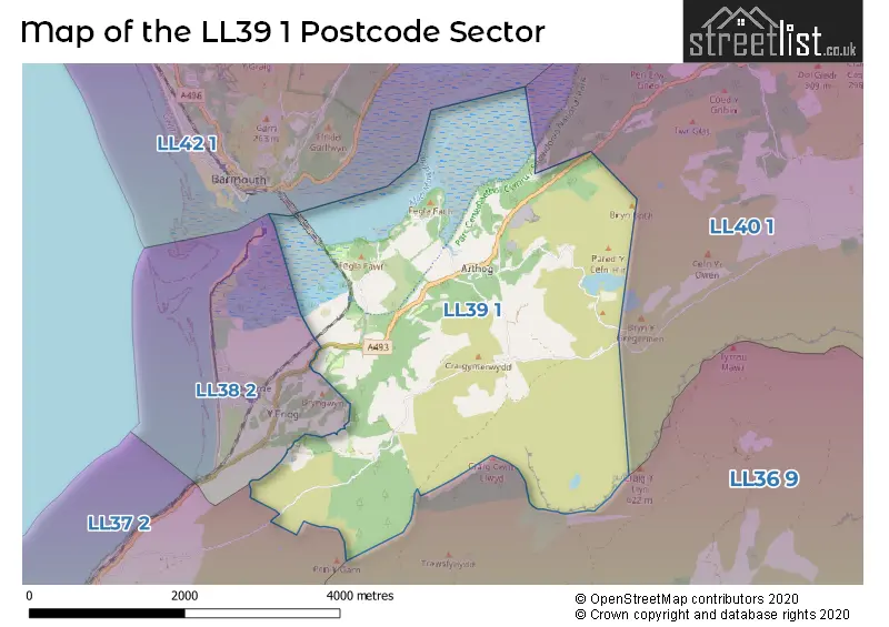 Map of the LL39 1 and surrounding postcode sector