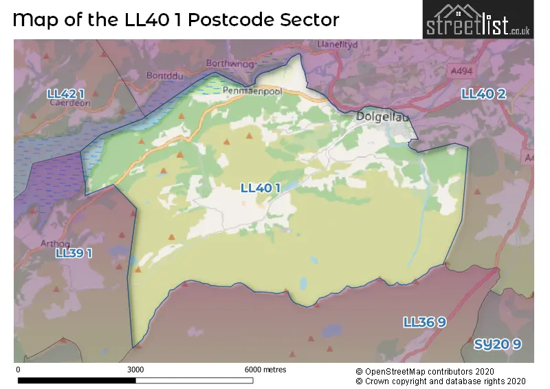 Map of the LL40 1 and surrounding postcode sector