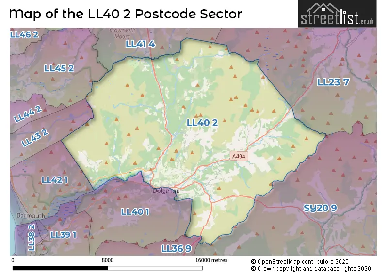 Map of the LL40 2 and surrounding postcode sector