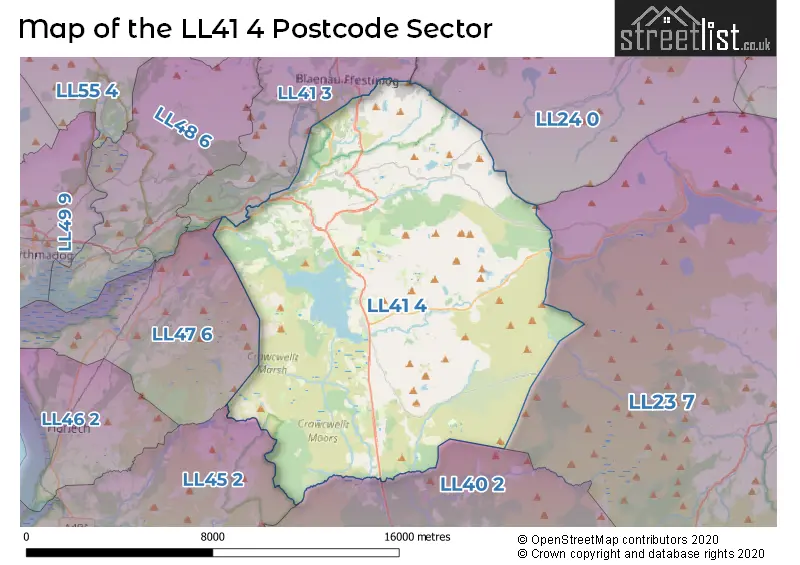 Map of the LL41 4 and surrounding postcode sector