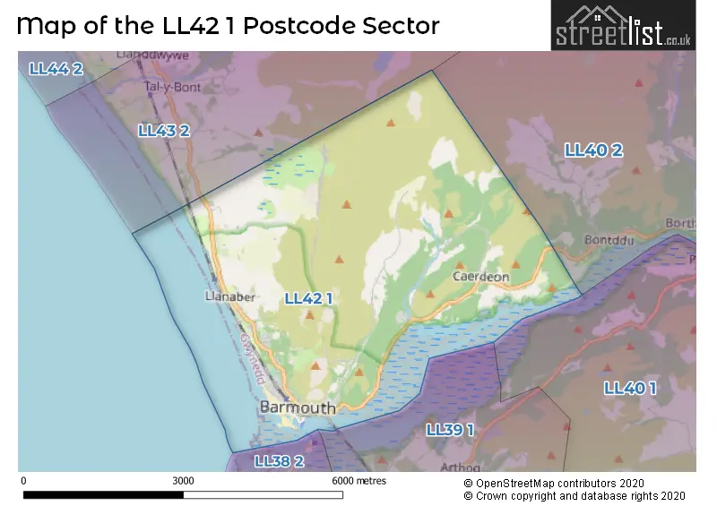 Map of the LL42 1 and surrounding postcode sector