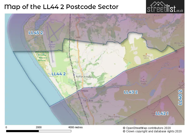 Map of the LL44 2 and surrounding postcode sector