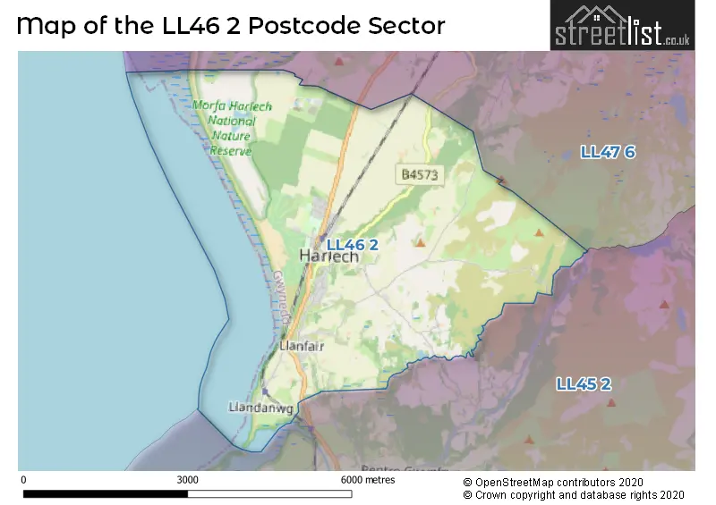 Map of the LL46 2 and surrounding postcode sector
