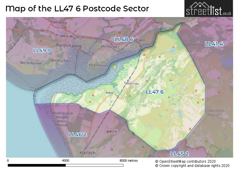 Map of the LL47 6 and surrounding postcode sector