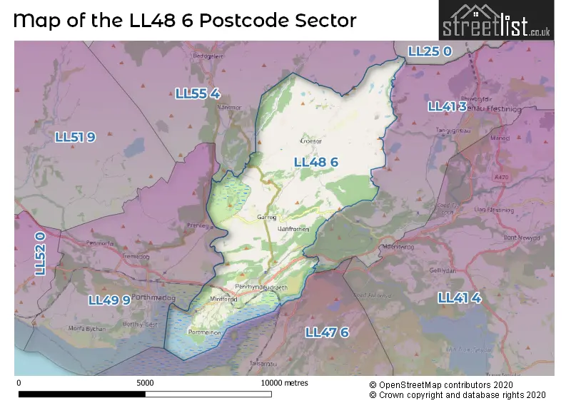 Map of the LL48 6 and surrounding postcode sector