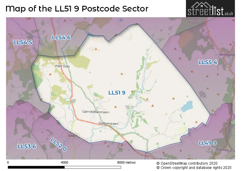 Map of the LL51 9 and surrounding postcode sector