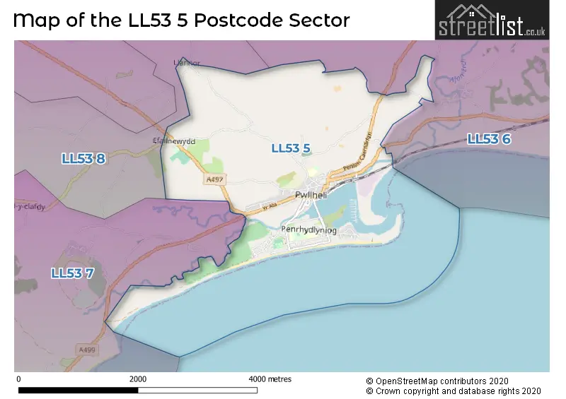 Map of the LL53 5 and surrounding postcode sector