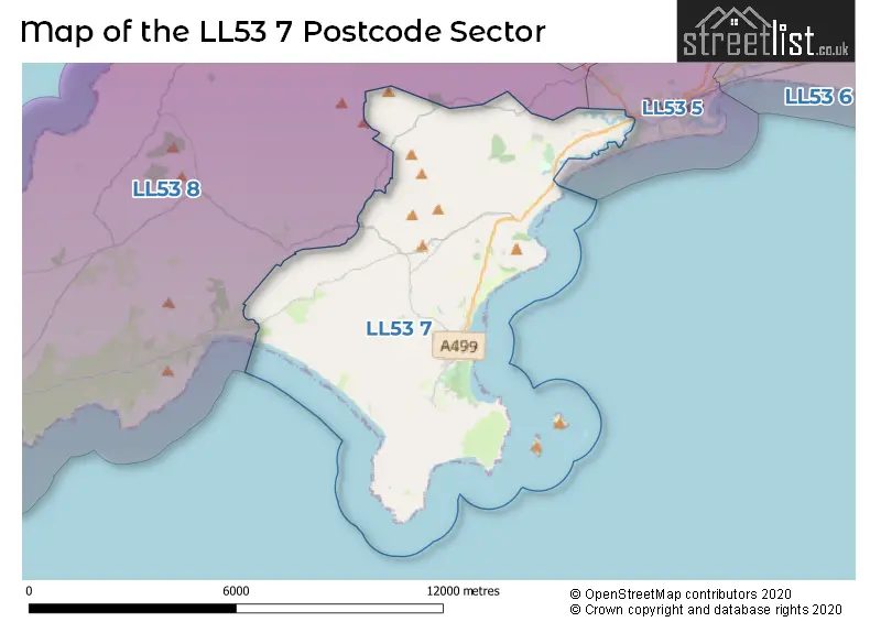 Map of the LL53 7 and surrounding postcode sector