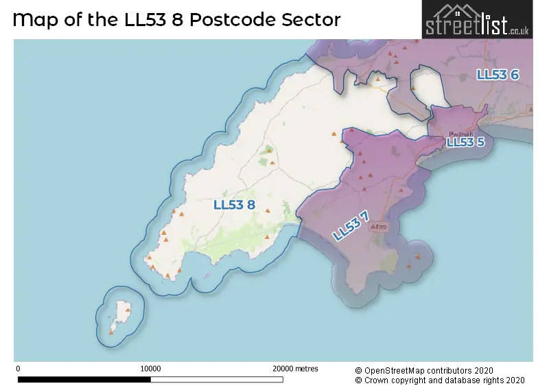 Map of the LL53 8 and surrounding postcode sector