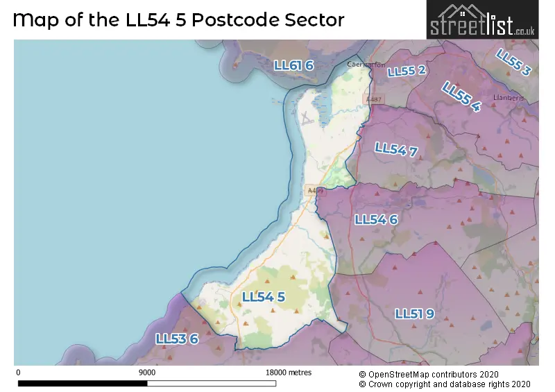 Map of the LL54 5 and surrounding postcode sector