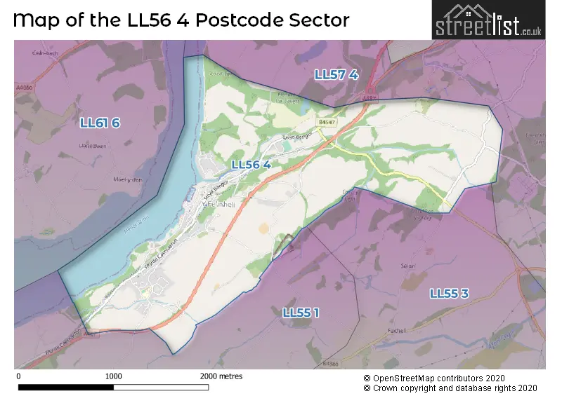 Map of the LL56 4 and surrounding postcode sector