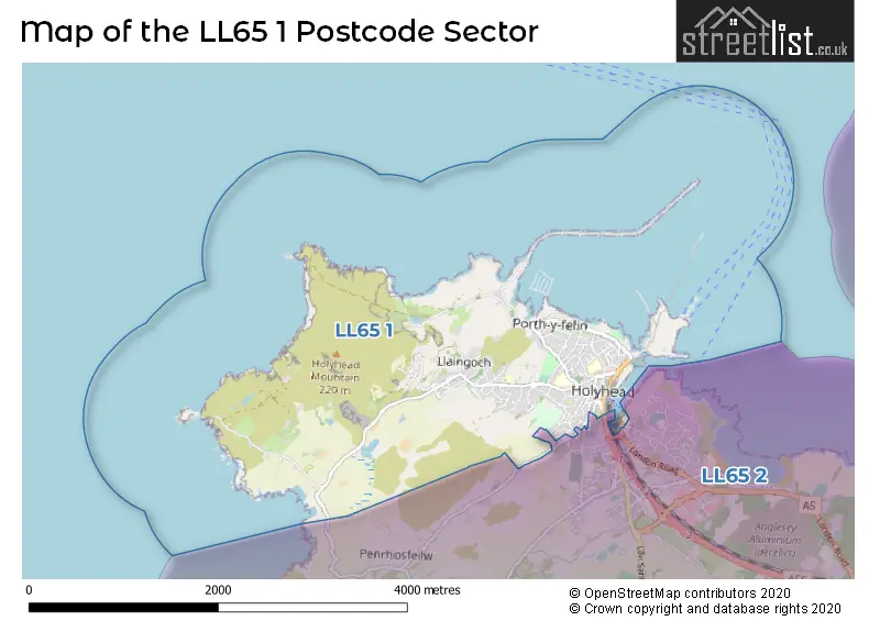 Map of the LL65 1 and surrounding postcode sector