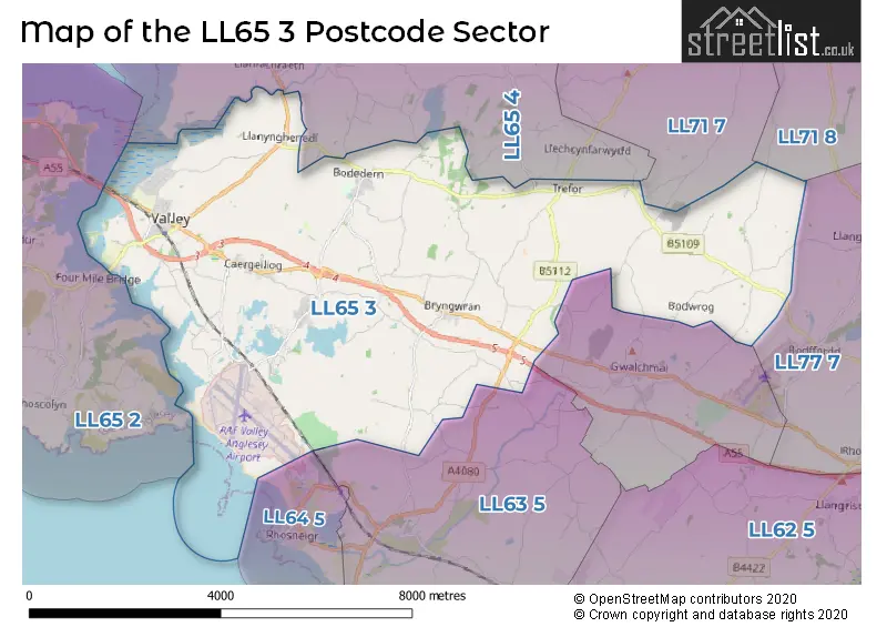 Map of the LL65 3 and surrounding postcode sector