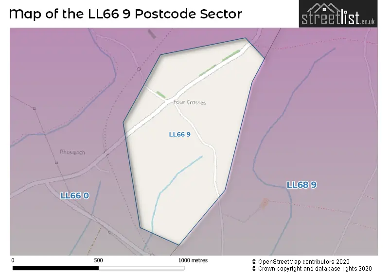 Map of the LL66 9 and surrounding postcode sector