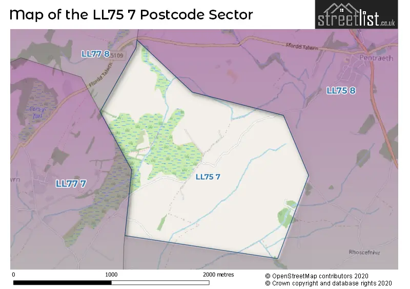 Map of the LL75 7 and surrounding postcode sector