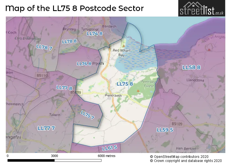 Map of the LL75 8 and surrounding postcode sector