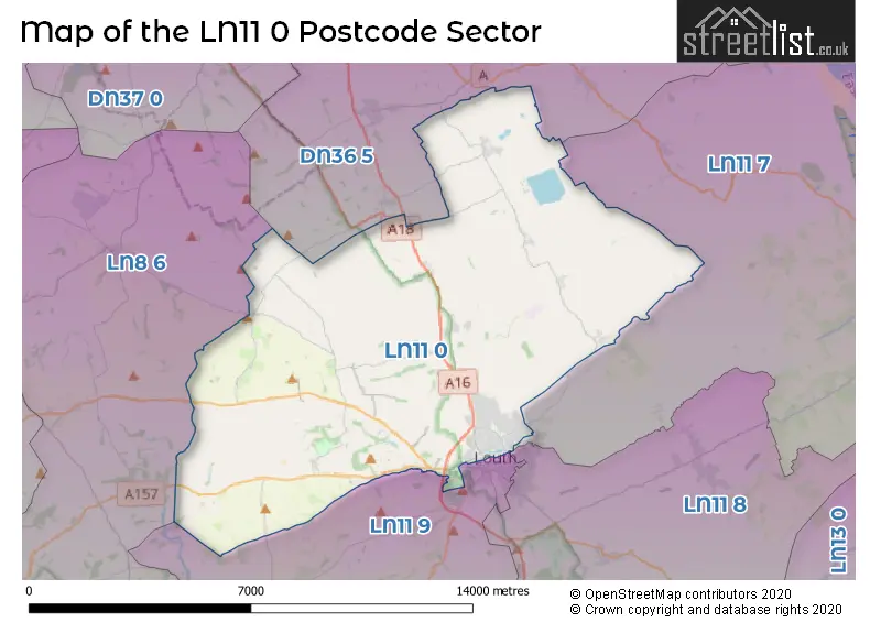 Map of the LN11 0 and surrounding postcode sector