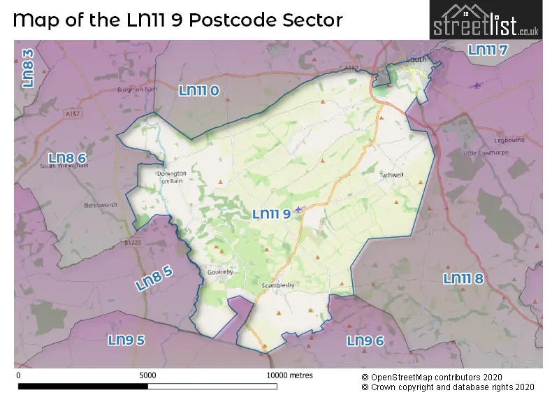 Map of the LN11 9 and surrounding postcode sector
