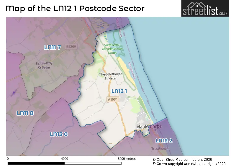 Map of the LN12 1 and surrounding postcode sector