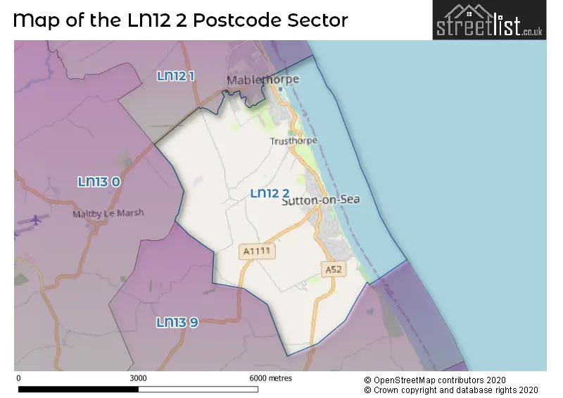 Map of the LN12 2 and surrounding postcode sector